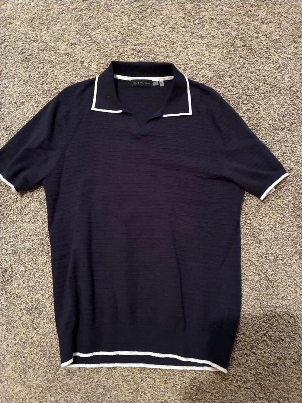 Elie Tahari Navy Polo with White Contrast Trim